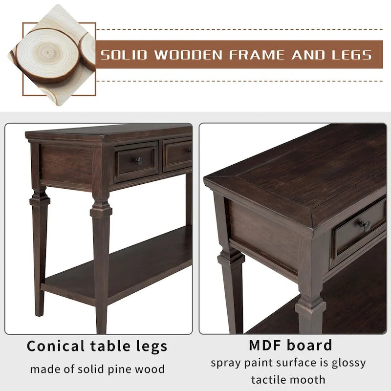 Console Table with 3 Drawers and Bottom Shelf