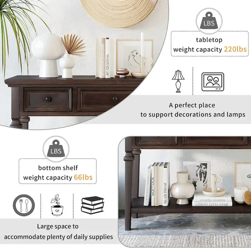 Console Table with 3 Drawers and Bottom Shelf